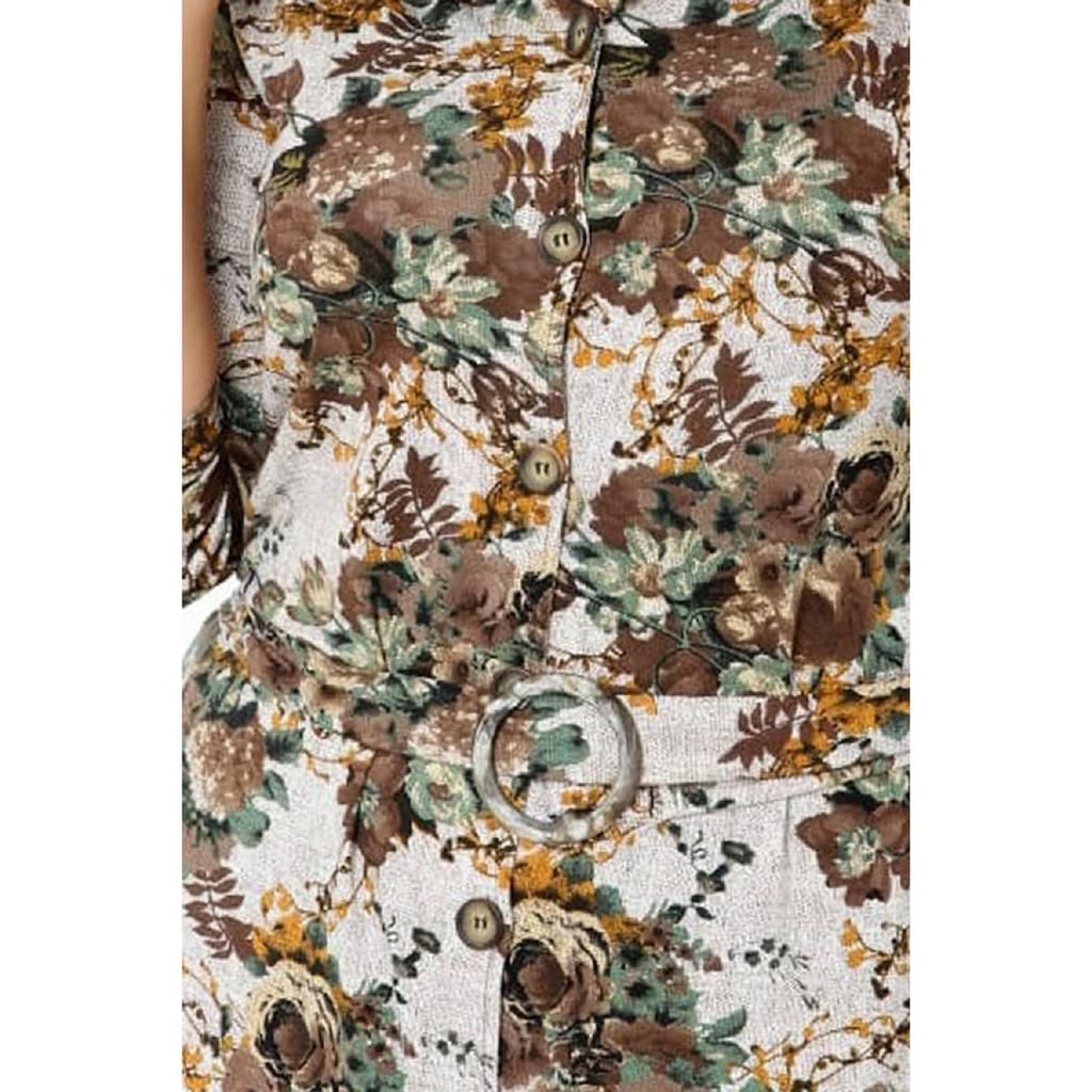 Flower Patterned Long Arm Sliped Shooting Dress