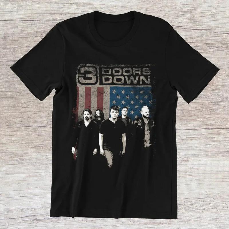 Camiseta De La Banda 3 Doors Down Con Bandera De Ee. Uu. S