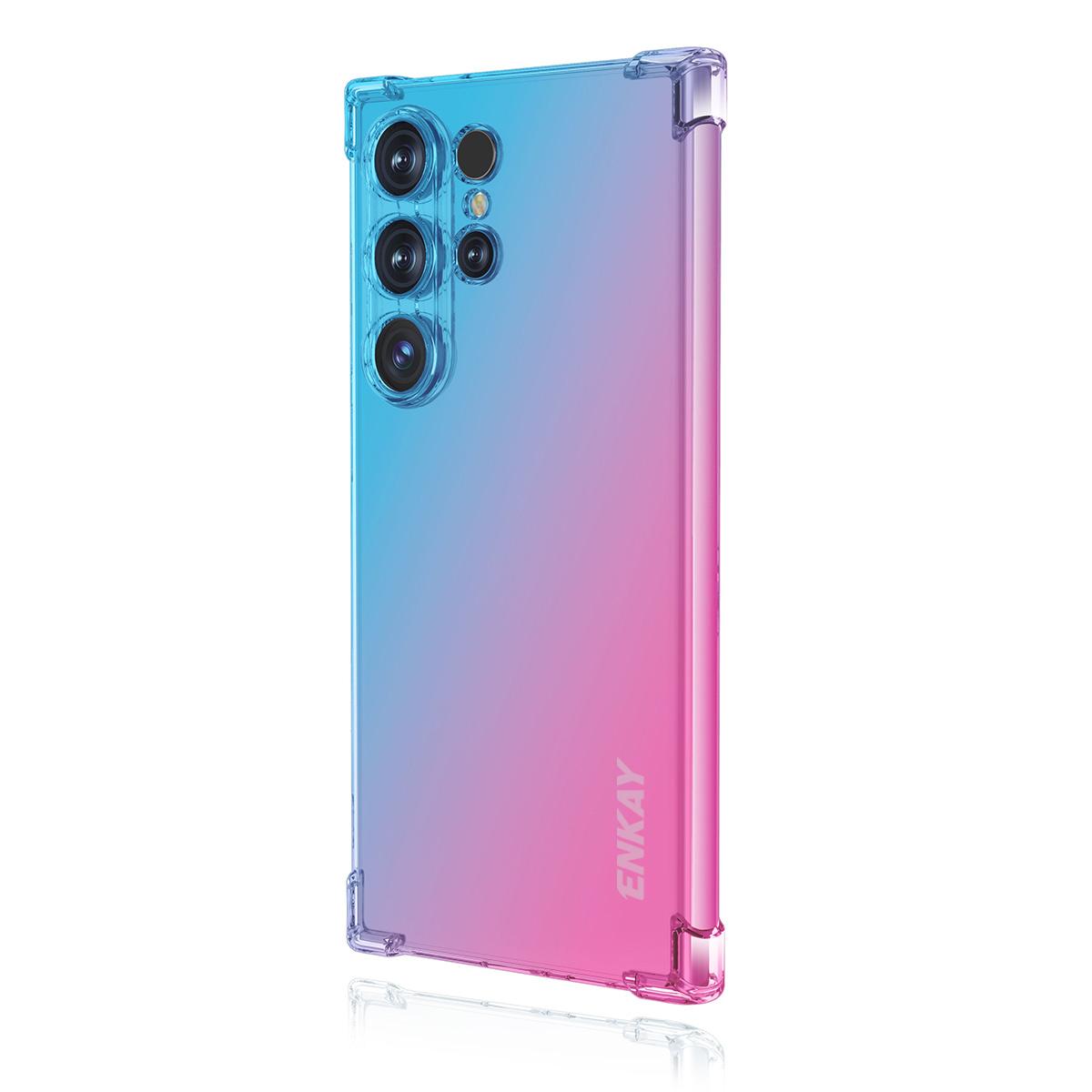 

For Samsung Galaxy S24 Ultra TPU Case ENKAY Thickened Four Corner Drop-Proof Phone Back Cover Blue/Pink