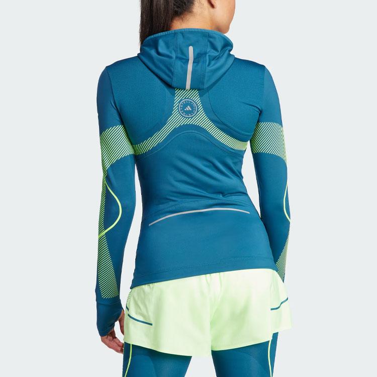 Adidas X Stella McCartney Color Block Logo Slim Fit Hooded Long Sleeve Regular T-Shirt Women Tops Blue IT9050