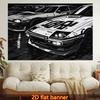 1pc Stylish 2D Flat Printed Wall Tapestry, Race Cars, Grayscale Illustration, Automotive Design. Colorful Aesthetics, Bedroom Aesthetics, Suitable for