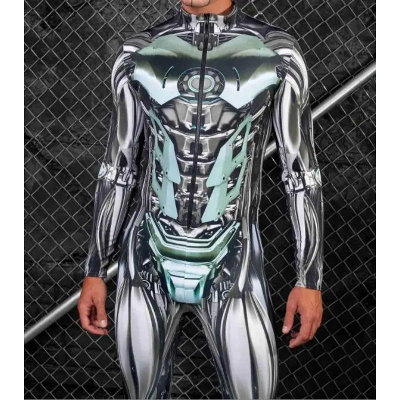 Men Adults Steampunk Bodysuits The Future Robot CyberPunk Jumpsuit Halloween Holiday Party Cosplay Costume Alien Rompers Zentai