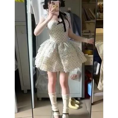 Polka Dot Sweet Cute Puffy Dress Gentle Girl Waist Princess Style Dress Cake Dress