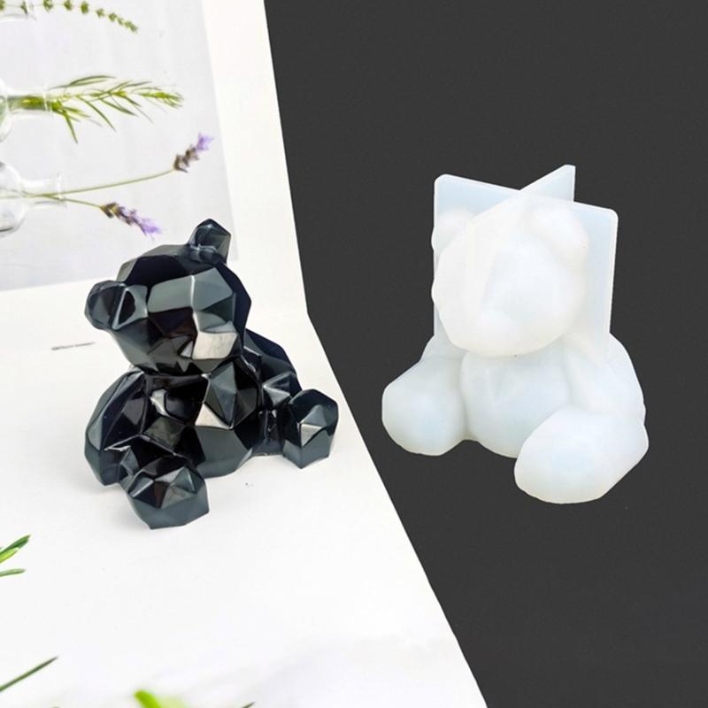 3D Geometry Little Bear Candle Decorative Ornament Silicone Mold Suitable for Epoxy Diy Crafts Jewelry Making Home Decor