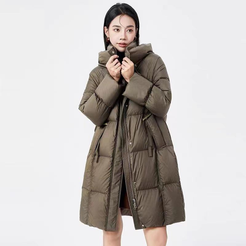 

Button with Long White Duck Down Jacket Women s 2025 New Hooded Thickened Versatile Bread Jacket L size 125-77.5 kg хаки