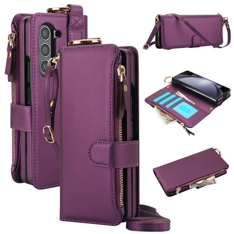 CrossBody Multi-function Wallet case for Samsung Galaxy Z Fold 6, Ring Holder Leather case for Galaxy Z Fold 5 With Lanyard
