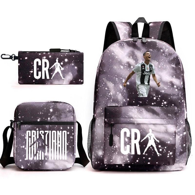 Set Zaino Scolastico Cristiano Ronaldo per Bambini Ragazzi Ragazze 15L Tessuto Oxford Borsa a Doppia Tracolla con Spallacci Imbottiti Traspiranti
