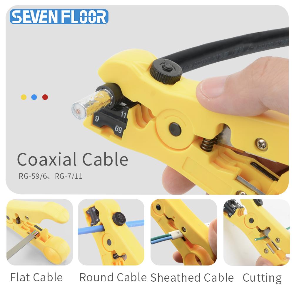 Multi-Functional Coaxial Cable Stripper Pliers,Wire Stripping Tool for RG6 RG59 RG7 RG11 UTP STP Cables