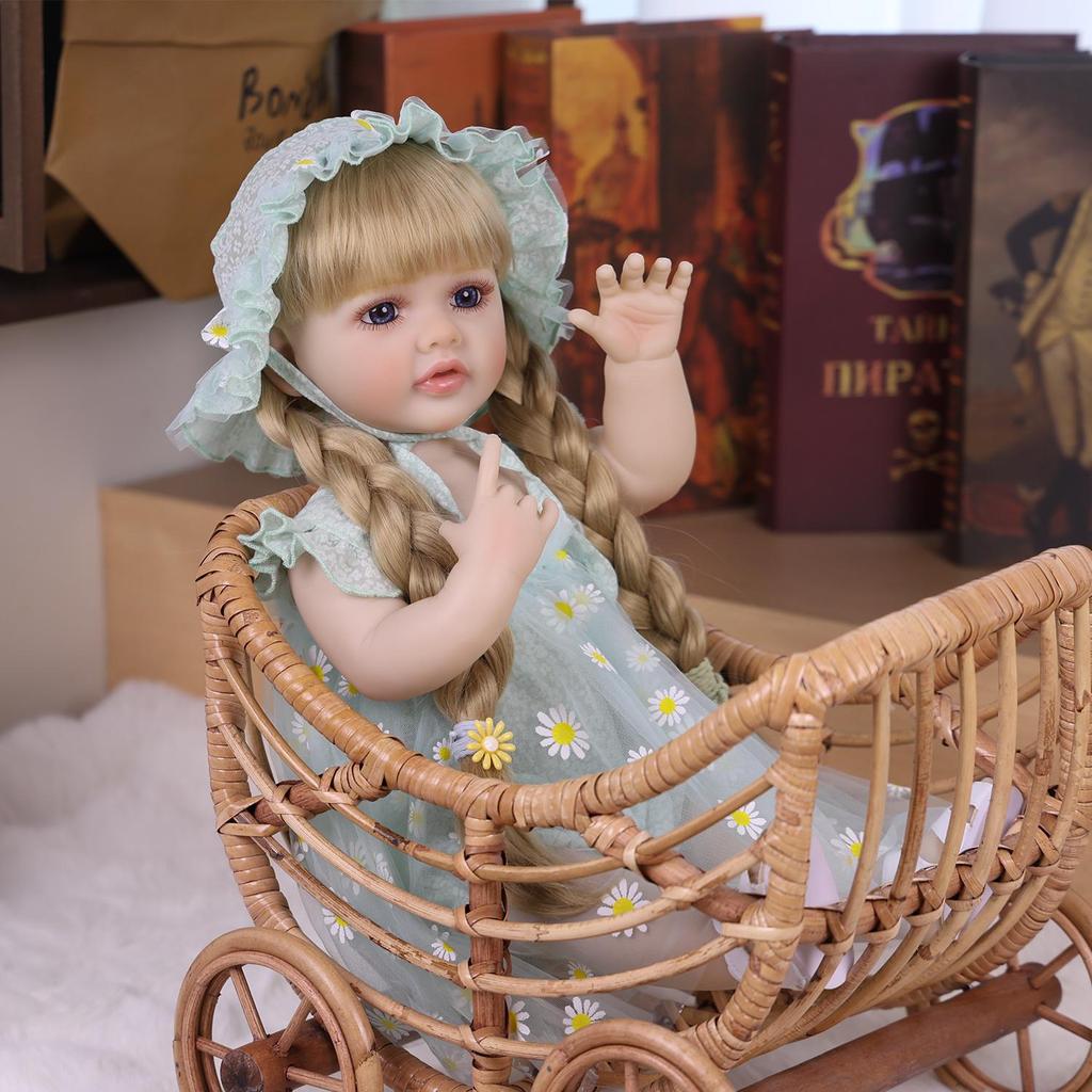 KEIUMI 22-calowa Lalka Reborn Pełny Silikon Winyl Realistyczna Złote Długie Włosy Dziewczynka jak Księżniczka Zabawka dla Dzieci Prezent