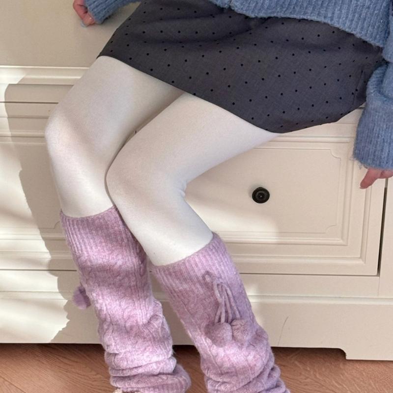 Fashionable Plush Balls Bows Adorned Leg Warmers for Women's Cable Knitted Stretchy Leg Covers Sleeves Calf Socks