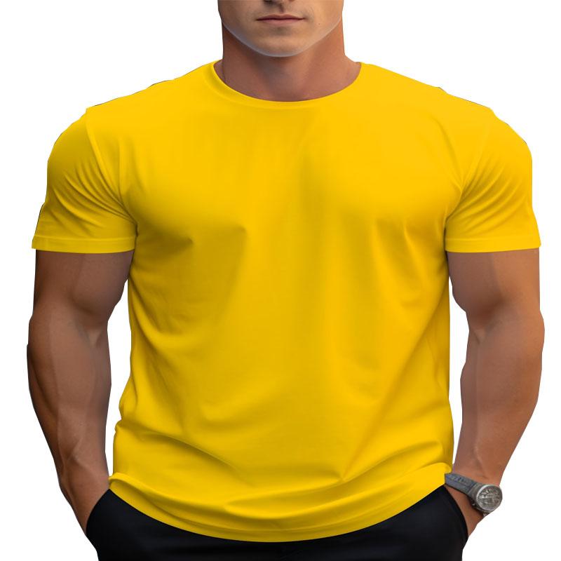 Summer Outdoor Solid Color Polyester Fiber Men's Round Neck Short Sleeved Fashionable Casual Regular Edition T-shirt