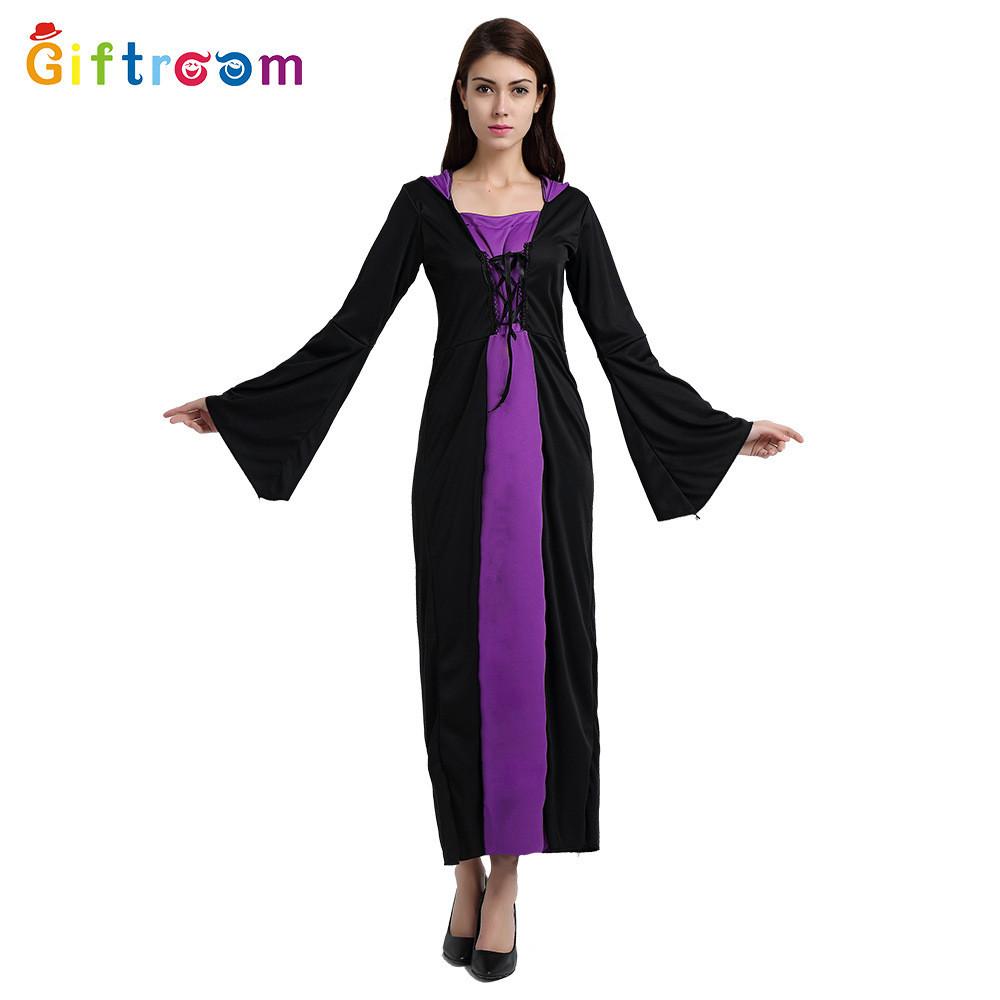 Mystical Dark Wizard Roleplay Outfit For Women Featuring Elegant Purple Design