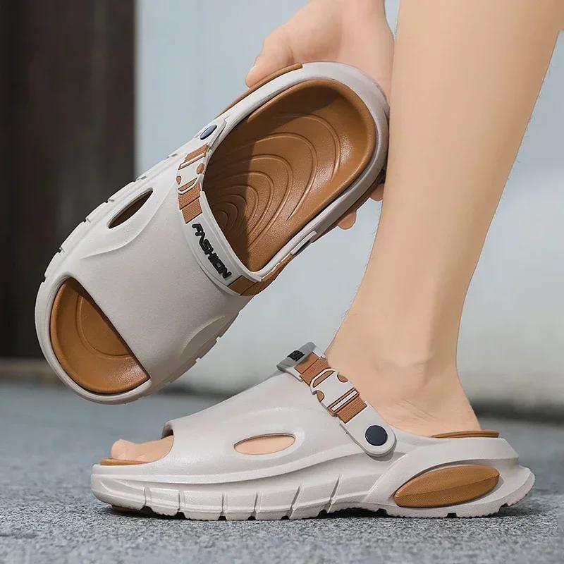 Fashion Men's Summer Thick Bottom Sandals Outdoor Wear Anti-Slip Beach Slippers Comfortable Two-Purpose EVA Material Botas Para Hombre