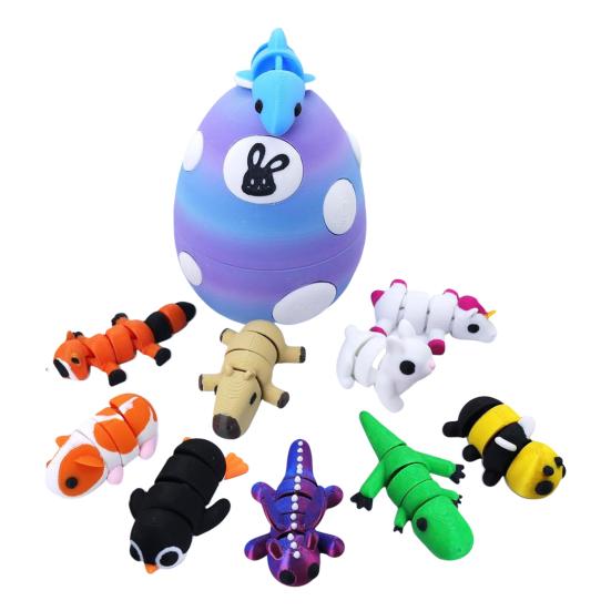 Dragon Egg with Mini Animals 3D Printed Articulated Animal Figurines Inside Egg Pocket Pet Fidget Toy for Kids Gift Easter Basket Stuffers