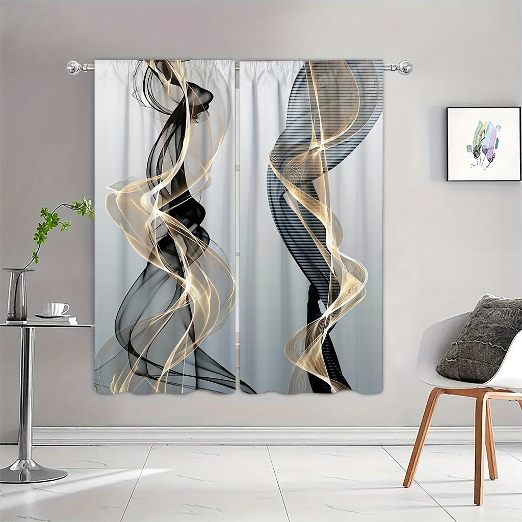 2Pcs Abstract Aesthetic Art Line Pattern Printed Curtains   Suitable For Living Room   Bedroom  Study   Office   Sliding Window