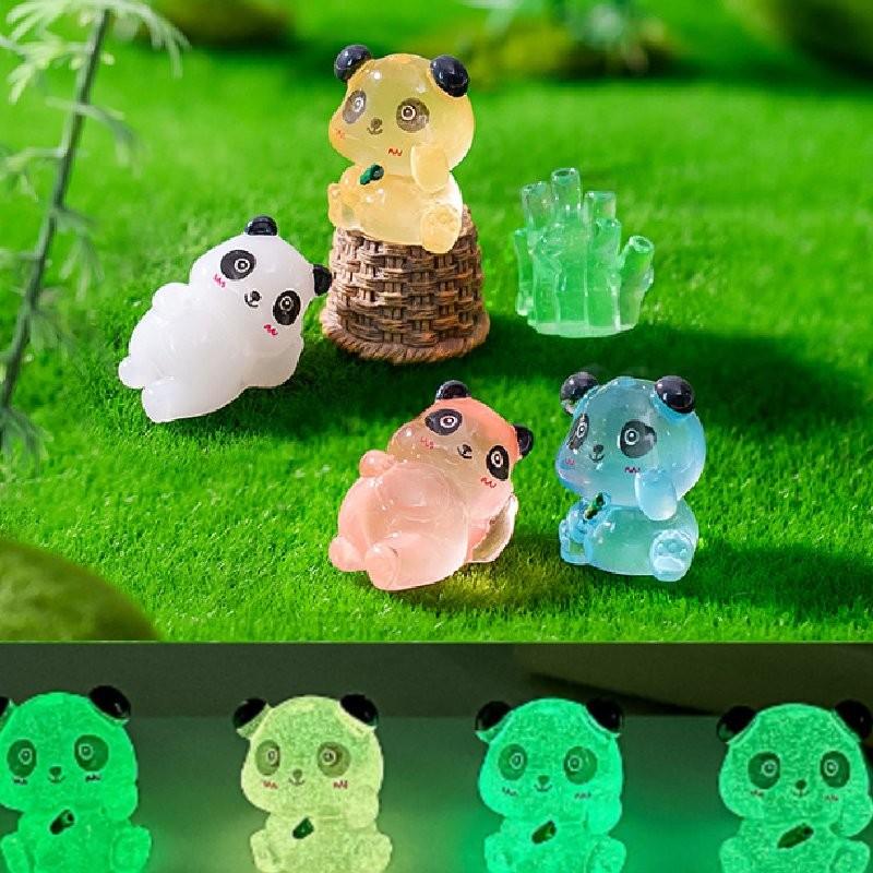 Cute Miniature Luminous Panda Resin Figurines For Desktop And Car Decoration