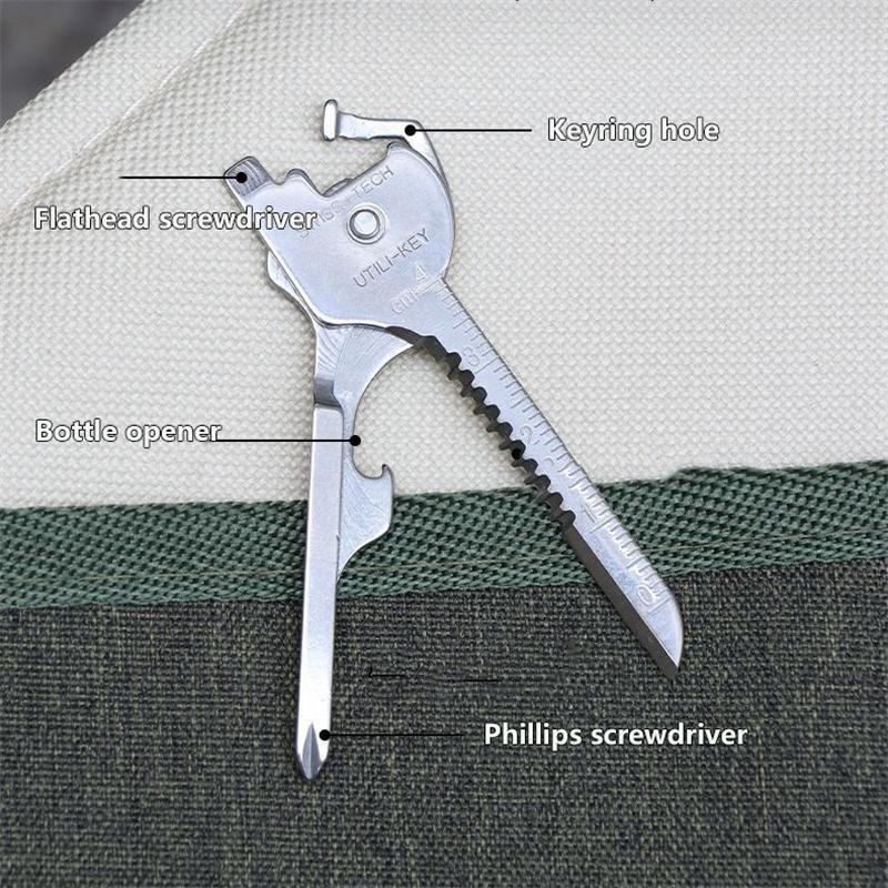 Neues 8-in-1 Outdoor-Multitool Faltbar Edelstahl Schlüsselanhängerwerkzeug Tragbares Survival-Werkzeug Bierflaschenöffner Schraubendreher Etc.