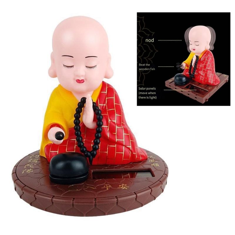 Shaking Monk Sculpture Solar Powered Car Decors Ceramic Decorative Figurine Symbolizing Fortune And Wisdoms