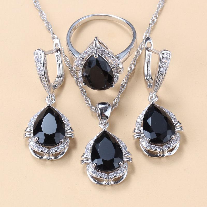 Water Drop Jewelry Sets With Green Cubic Zirconia Bridal Necklace And Earrings For Women Wedding Accessory