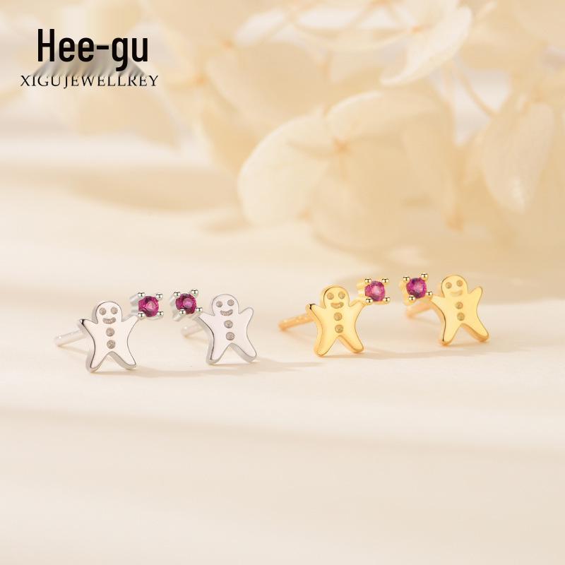 

Higu S925 Silver Snowman & Gingerbread Rhinestone Stud Earrings Gingerbread Man Stud Earrings платиновий
