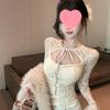 Women's Black Lace Square Neck Long Sleeve Top, Autumn Base Layer, Yù Jiě Style - Sophisticated, Elegant, Tight, Short.