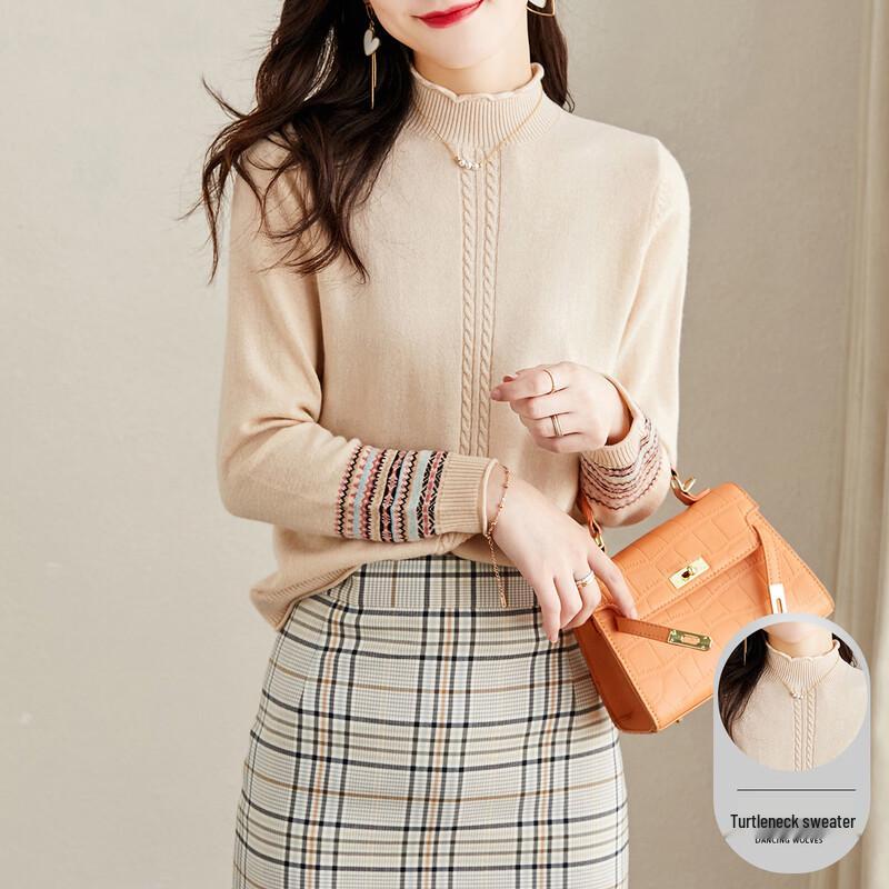 Oudifu Women s Half-High Collar Pure Wool Sweater M