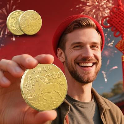 Chinese New Year Horse Challenge Coin Gold Traditional Success Collectibles Chinese Horse Mascot Ornament for Cars Bags Shop