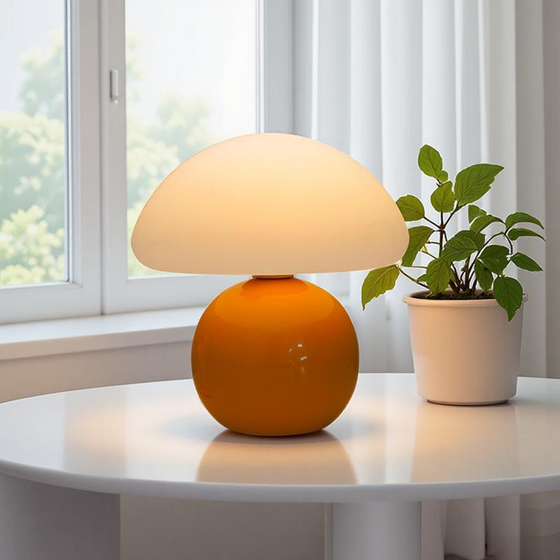 Cream Ceramic Mushroom Night Light LED Dimmable Bedside Lamp Warm Decor Lighting