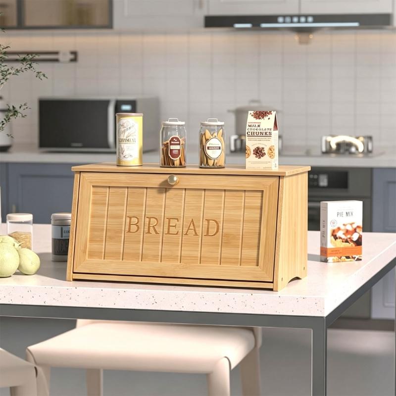 Contenitore per pane in legno con chiusura magnetica per organizzazione cucina 35X21X19,5cm