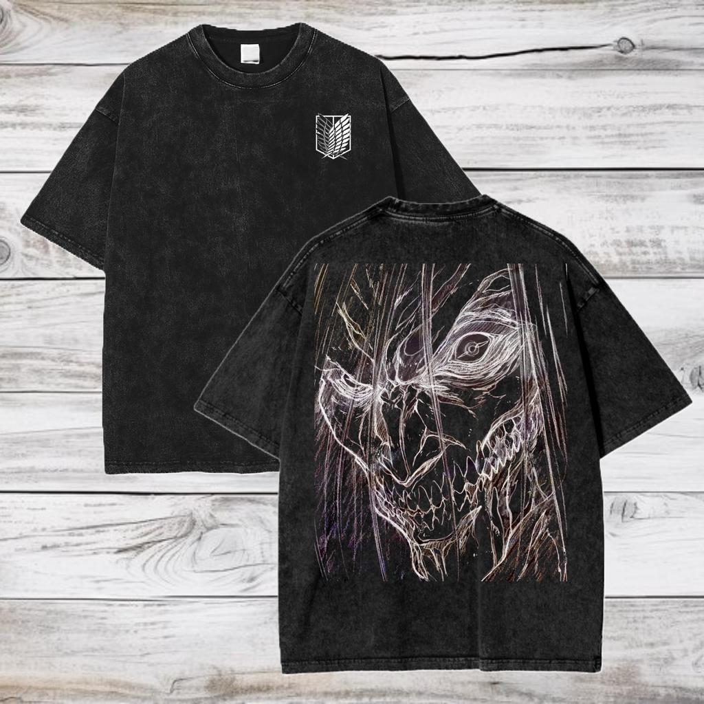 Attack On Titan Eren Yeager Oversized T-Shirt - Acid Wash Anime Tee