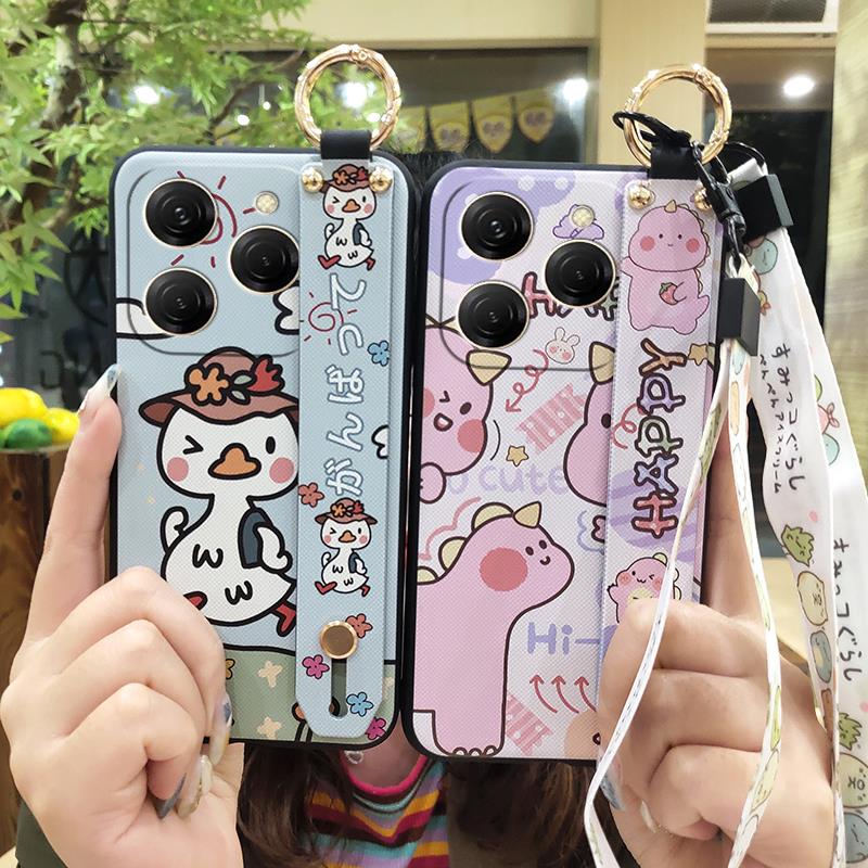 Wrist Strap Kickstand Phone Case For Tecno Spark20 Pro/KJ6 Durable Cute Silicone Anti-dust Back Cover Lanyard Soft case
