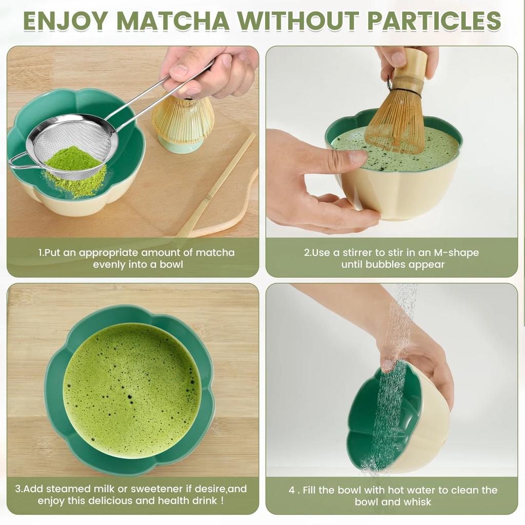 2-5Pcs Matcha Whisk Set Practical Matcha Kit with Whisk Holder Matcha Whisk Sifter Tea Scoop and Tea Spoon Japanese MatchaTea