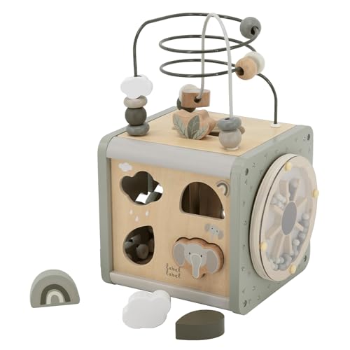 Edute LabelLabel Activity Cube, an educational toy for fingertip play, spatial awareness, and brain training. Includes looping and shape matching. Per