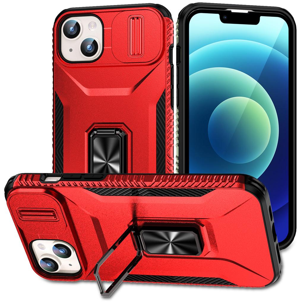 For iPhone 15 Plus/14 Plus Case Camshield Kickstand TPU+PC Anti-Slip Phone Cover