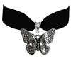 Gothic Dark Romantic Oxidized Silver Skull Butterfly Pendant Adjustable Black Deep Red Velvet Chokers Necklace for Woman Jewelry