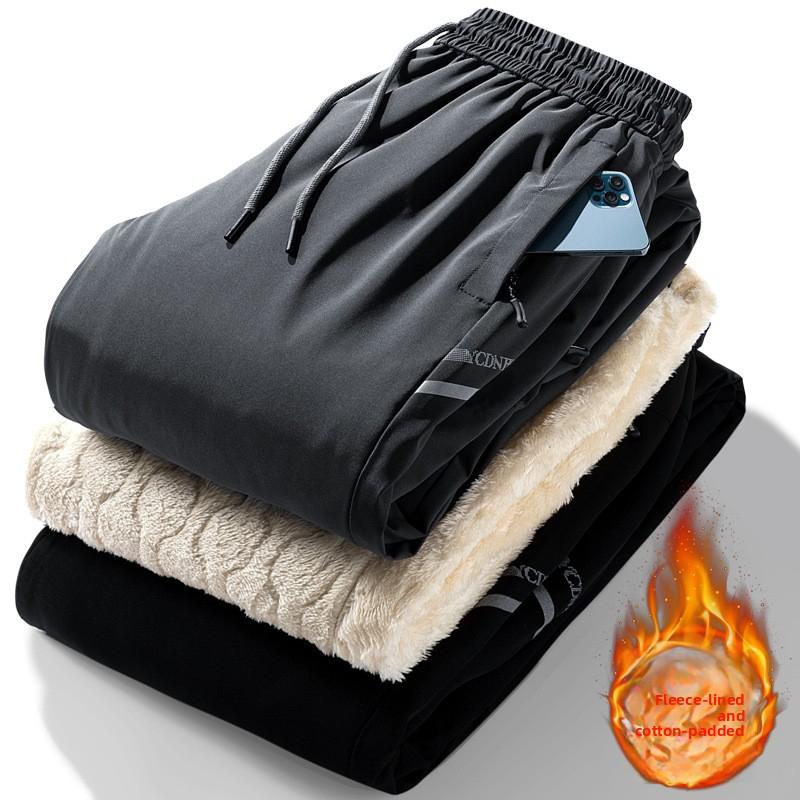 Winter Cotton Pants Men Fleece Lined Plus Size Outdoor Casual Long Pants Warm Lamb Wool Sweatpants Men Casual Sports