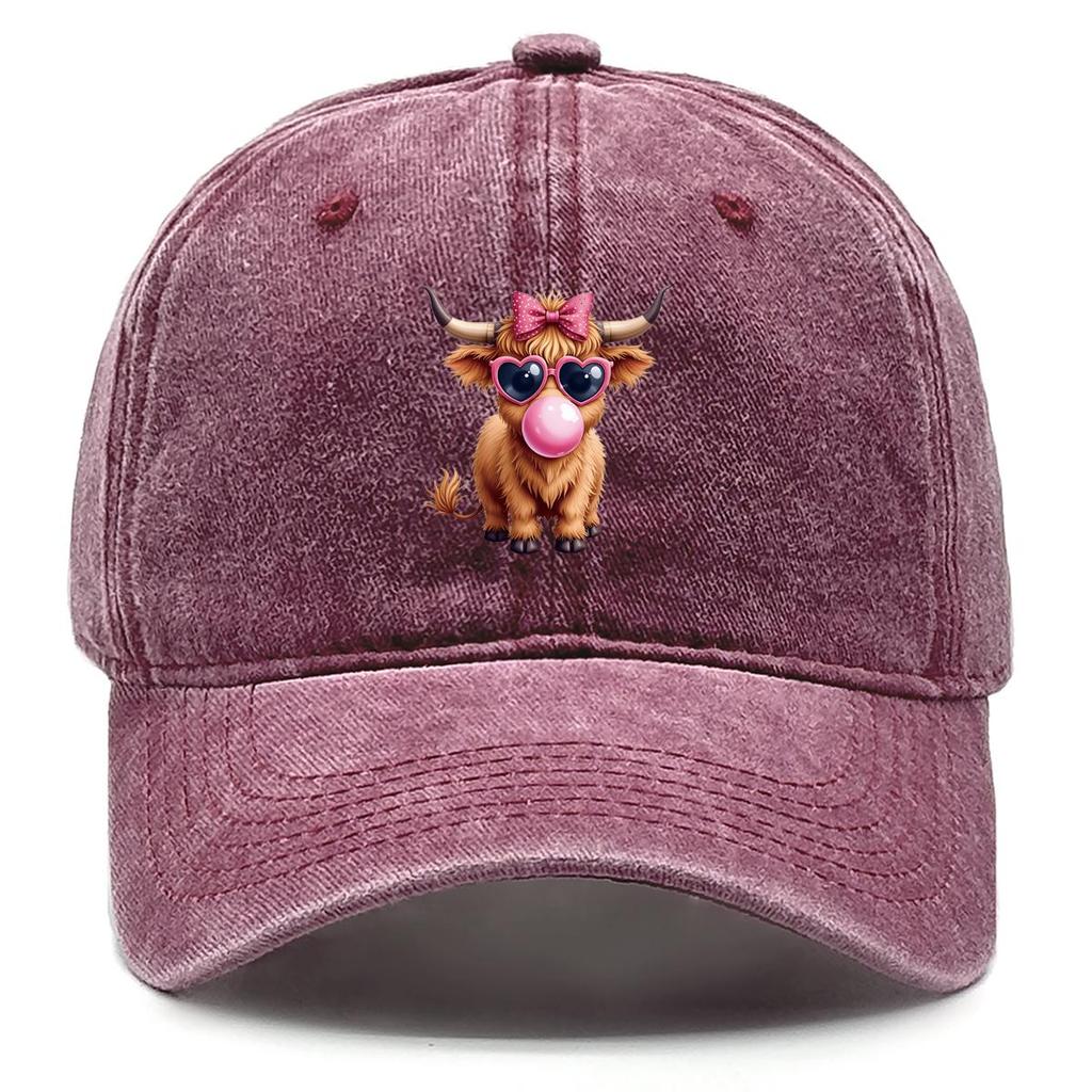 Cattle Bubble Gum Print Snapback Baseball Cap, Animal Mesh Hat Breathable Curved Brim Retro Casual Snapback Baseball Hat