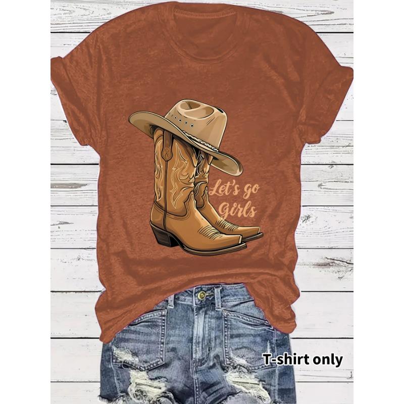 Casual T-shirt Martin Boots and Hat Printed Summer Round-neck Short-sleeved Top