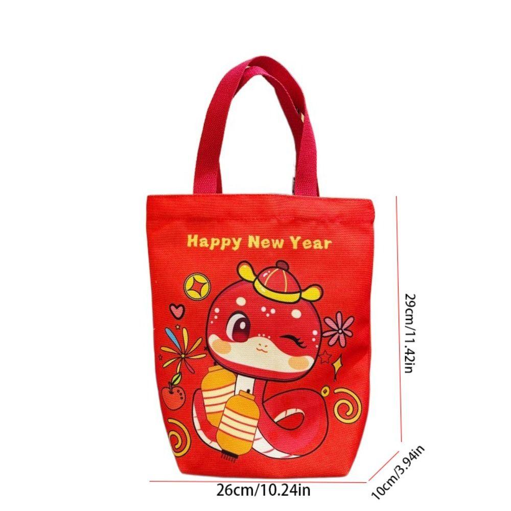 2025 Happy New Year Handbag Year of The Snake Red Tote Bag Snake Year Canvas Bag  Shopping Bag