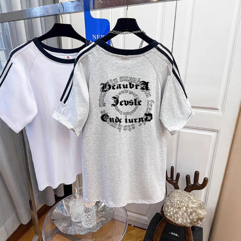 Women's Summer Fashion New Printed Three Bar Short Sleeved Top