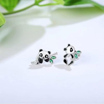 Original Bamboo Panda Earrings Mori Bamboo Versatile Small Earrings Student Cute Earrings Women's