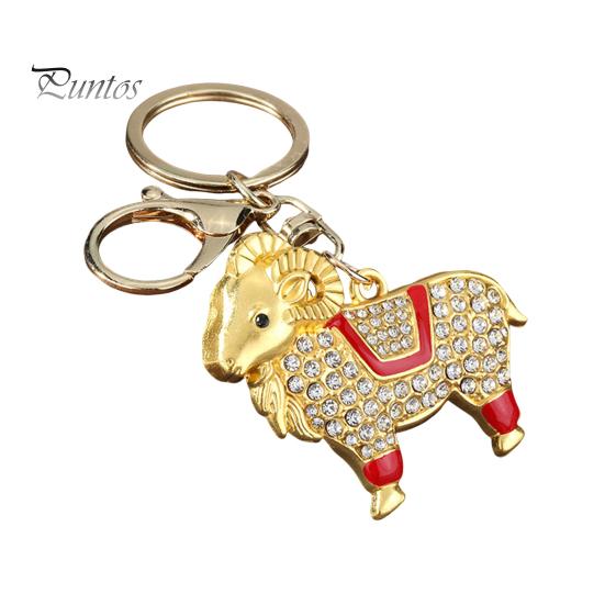 Key Charm Zodiac Keychain with Rhinestones, Sheep Design Bag Pendant, Chinese New Year Lucky Astrology Goat Accessory Charm, Feng Shui Ornament