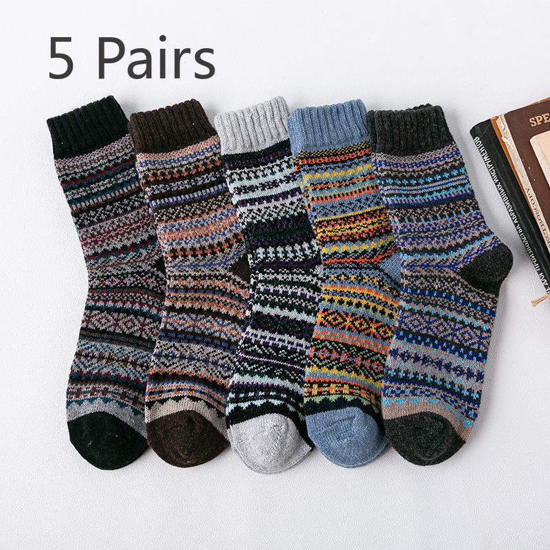 5 Pairs of Men's Winter Thickened National Wind Tube Rabbit Wool Socks