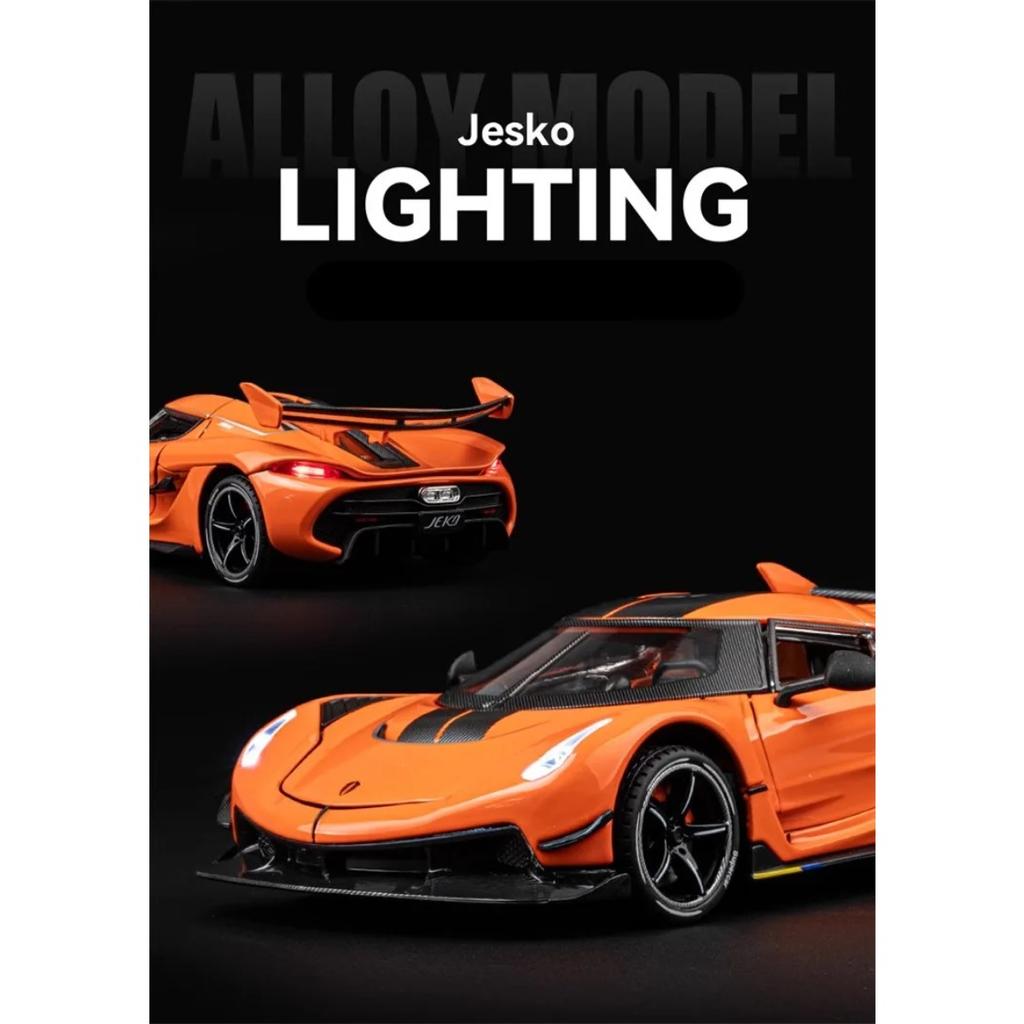 1/24 Koenigsegg Jesko Attack Sportwagenmodell aus Legierung, Druckguss-Metall-Rennwagenmodell, Simulation, Ton und Licht, Kinderspielzeuggeschenk