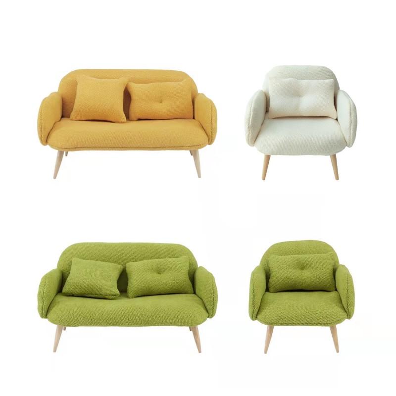 Miniature Wooden Sofa BJD Dollhouse 1/12 1/8 Scale Double Seater Furniture Decor Toy Collectors