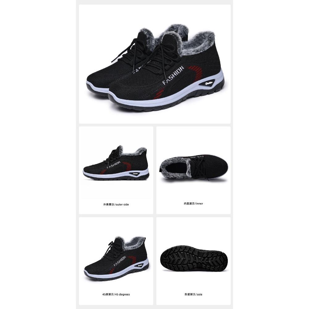 Women Winter Fleece Lined Fly Woven Mesh Sneakers, Soft Sole Warm Casual Walking Sports Shoes