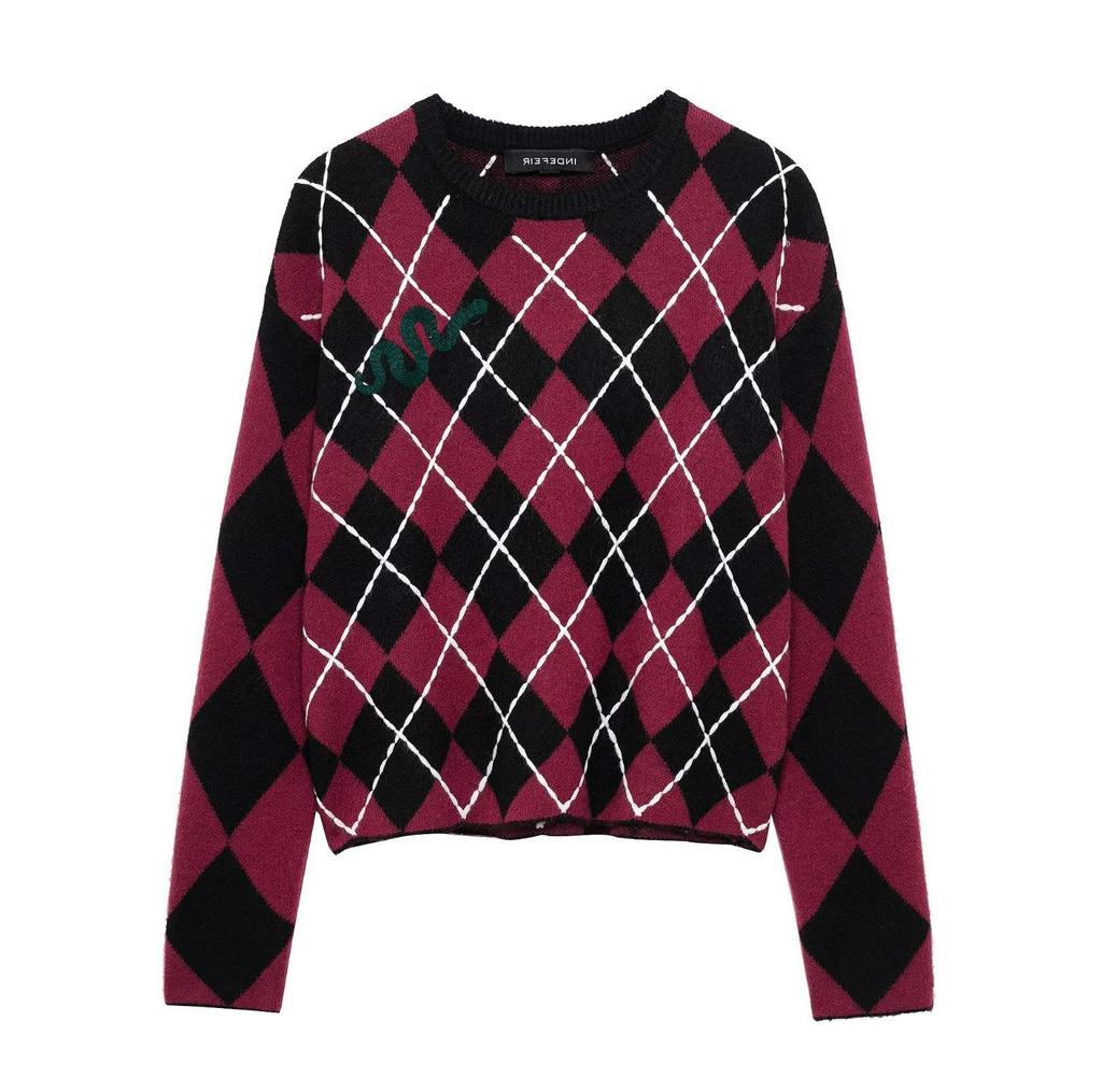 TAOP&ZA Women's Spring Commuting Fashion Diamond Knit Sweater