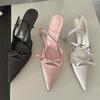 Spring Sexy Pointed Toe Buckle Strap Women Pumps Sandals Thin High Heels Party Stripper Dance Mules Ladies Shoes