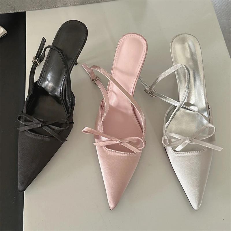 Spring Sexy Pointed Toe Buckle Strap Women Pumps Sandals Thin High Heels Party Stripper Dance Mules Ladies Shoes