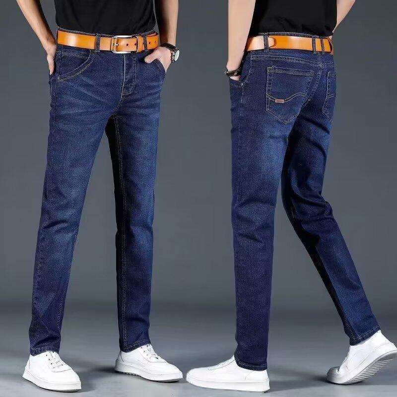 Men's Autumn Winter Jeans Fleece-Lined and Thickened Straight-Leg Loose-Fit Plus Size for Cold Weather Outdoor Wear